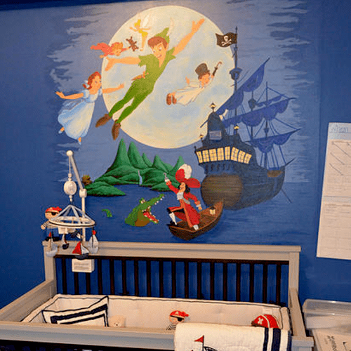 Peter Pan mural for a baby boy's nursery
