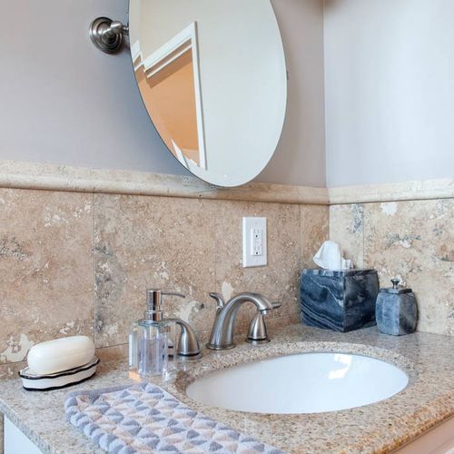 Bathroom Remodel with Travertine, Granite, new tub