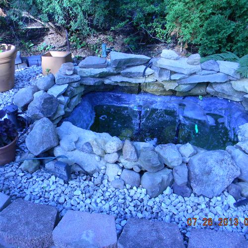 Backyard pond/fountain area after