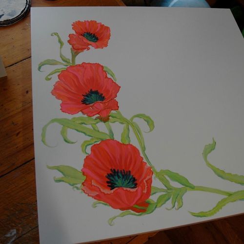 Hand painted Poppy flower table top- Georgetown