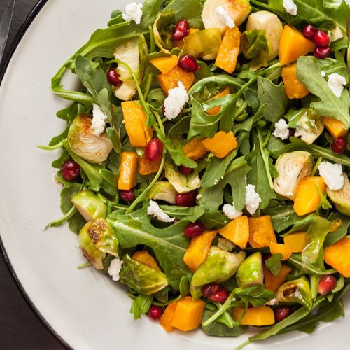 Arugula with Roasted Butternut Squash, Brussels Sp