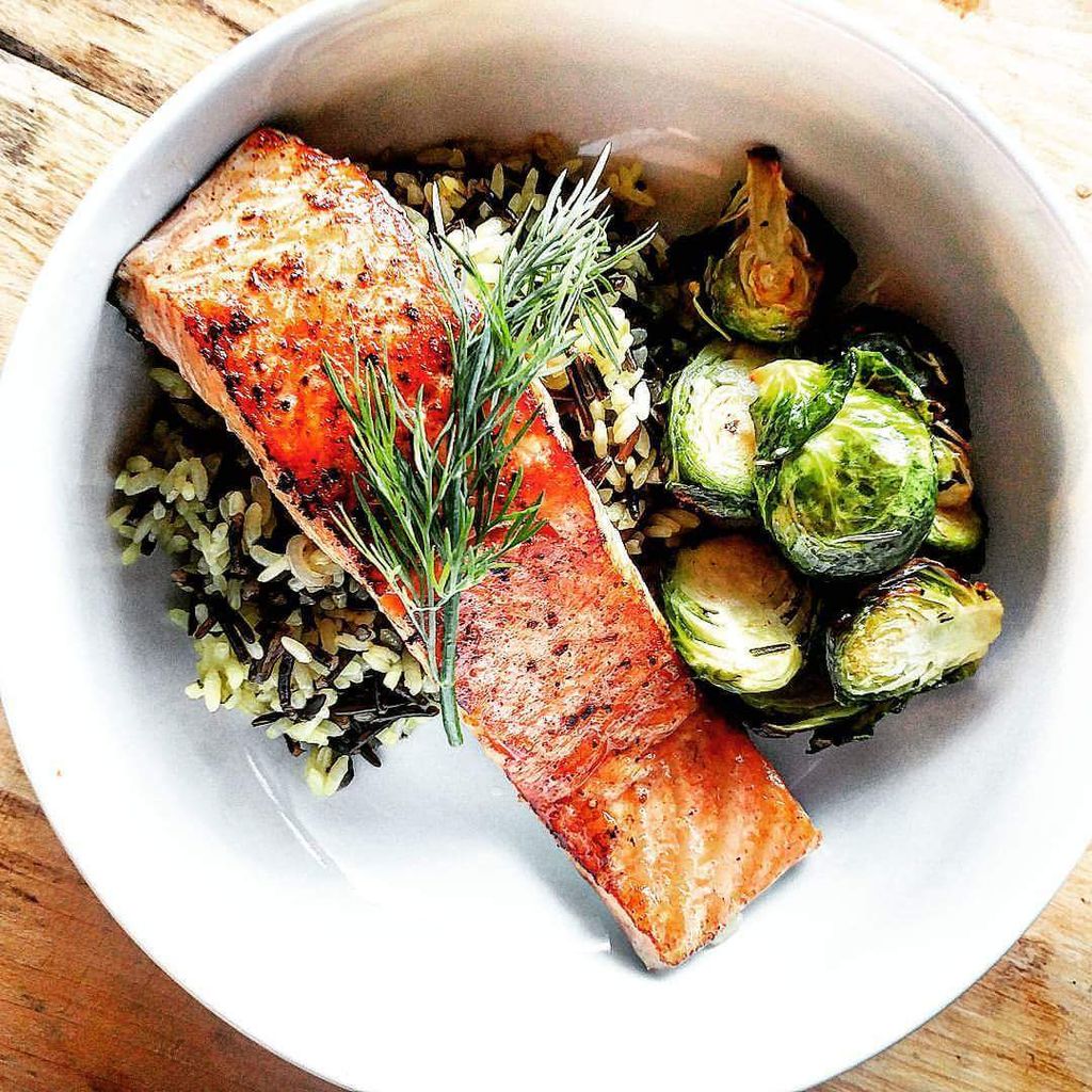 Maple Salmon with Charred Brussels Sprouts, and Wi