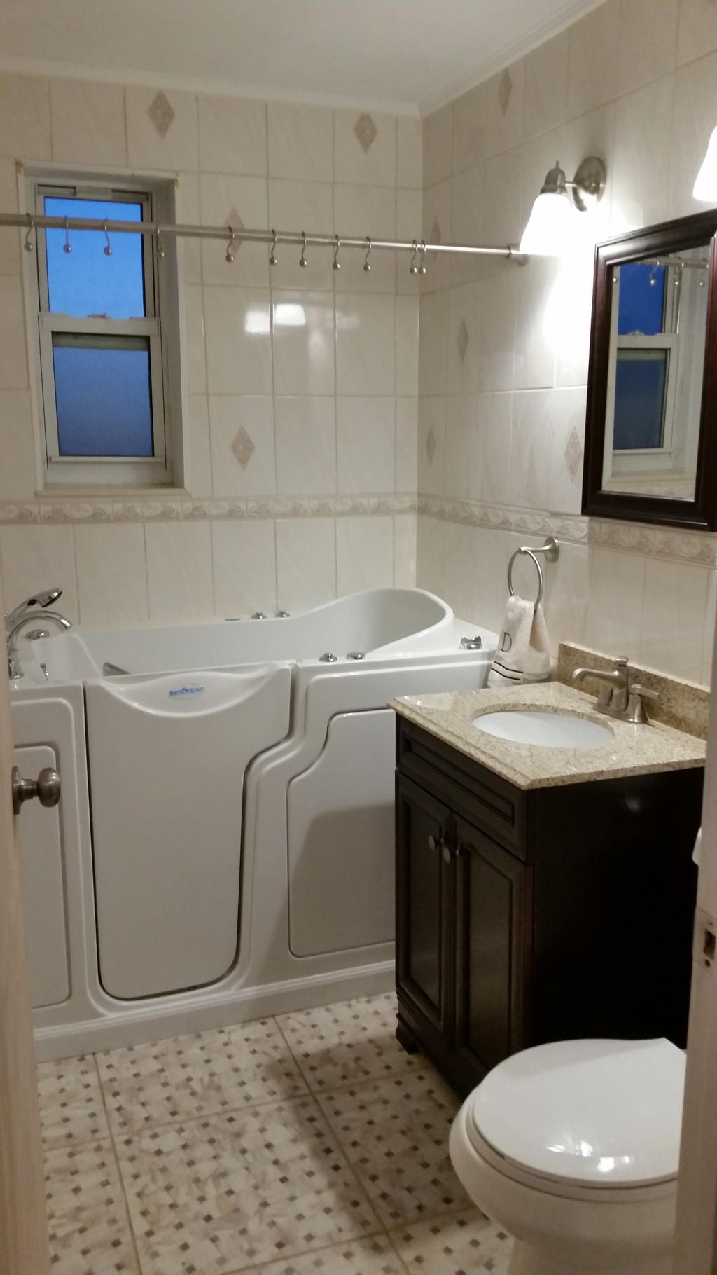 custom bathroom with walk in hydro therapy tub