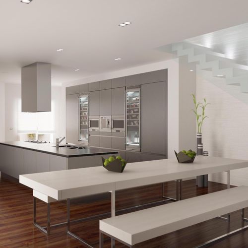 Kitchen for a luxury loft. 
Interior design and 3D