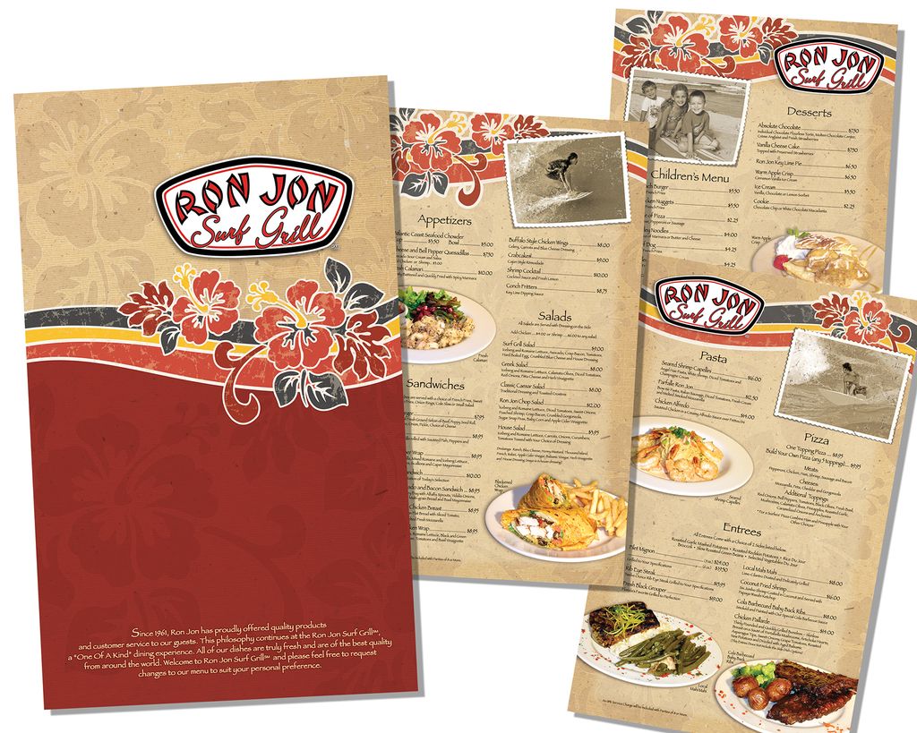 Menu Design for Ron Jon Surf Grill.
Adobe Photosho