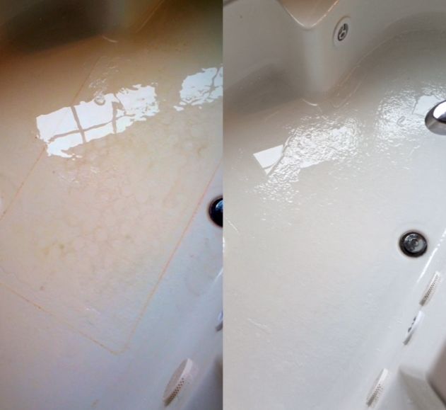 Before and after of a jacuzzi tub - restored to it