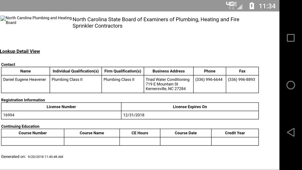 NC Plumbing License