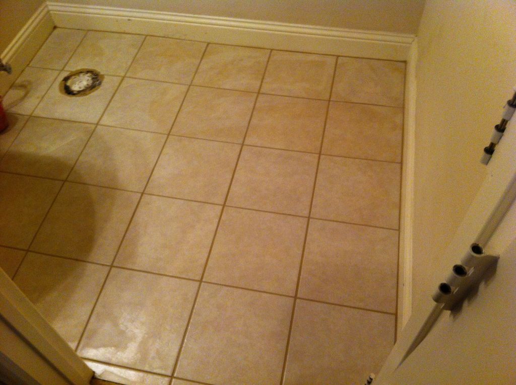 Small tile floor in bathroom