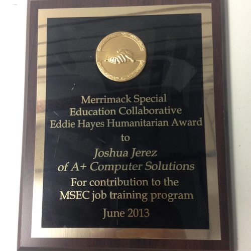 We received a Humanitarian award in 2013 for parti