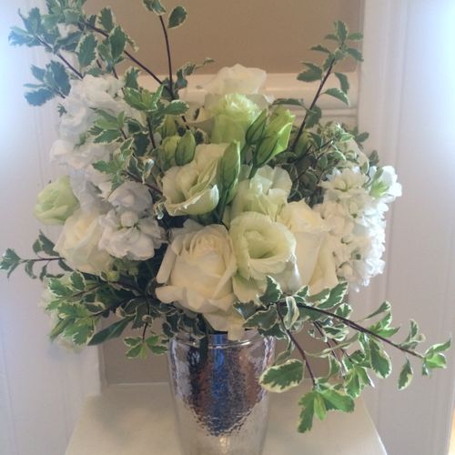 Entryway arrangement: greens and whites