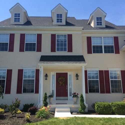 Completed Exterior Repaint - Stucco, Shutters, Doo