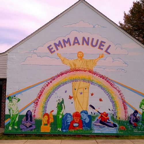 Emmanuel Lutheran Mural.  The school children help