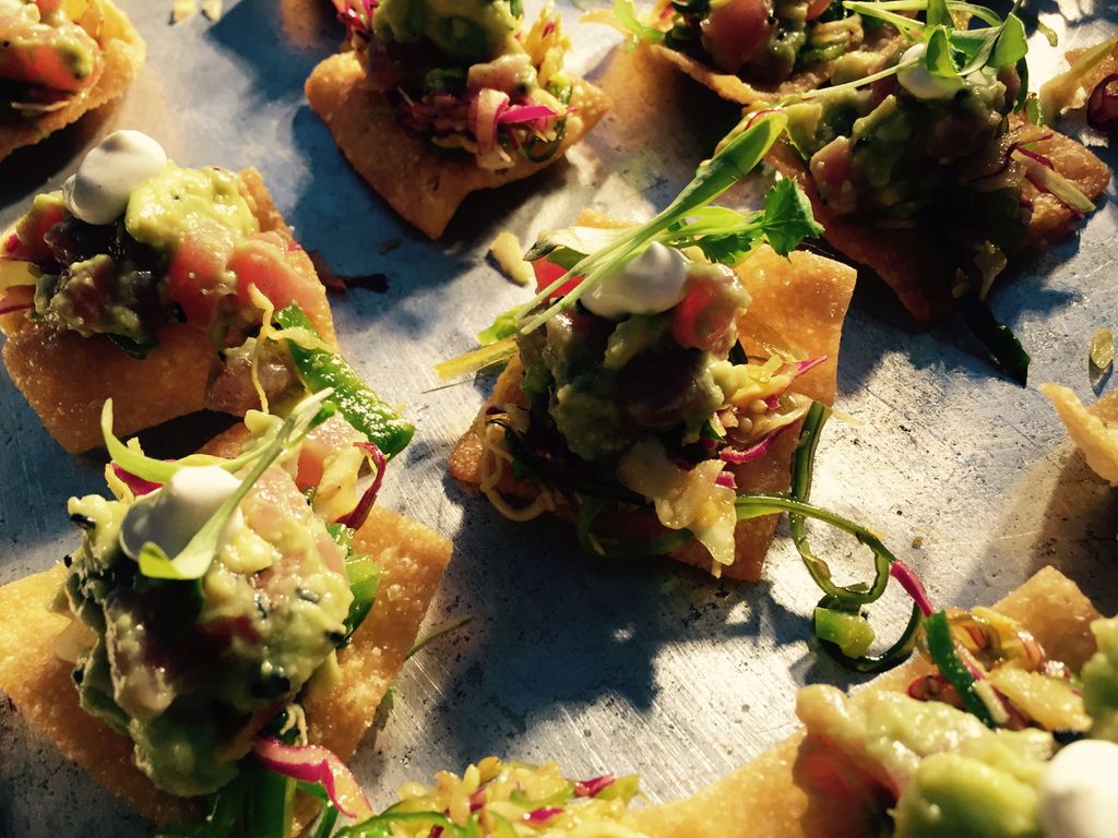Ahi Poke on Wonton with Lime Creme.