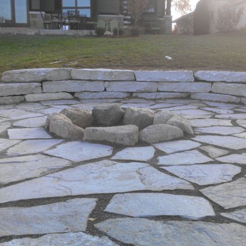 Flagstone with fire pit in the center and mi limes