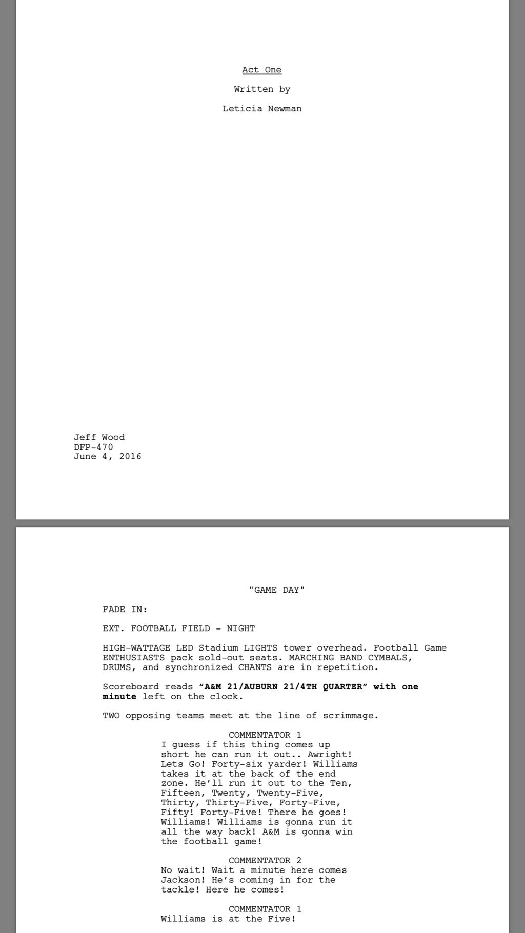 Original Script Writing Sample