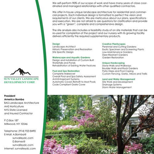 A one-page fact sheet for a landscaping company.