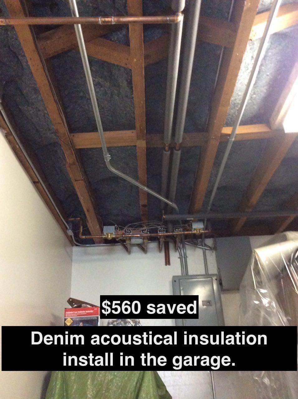 Denim acoustical insulation install in the garage.