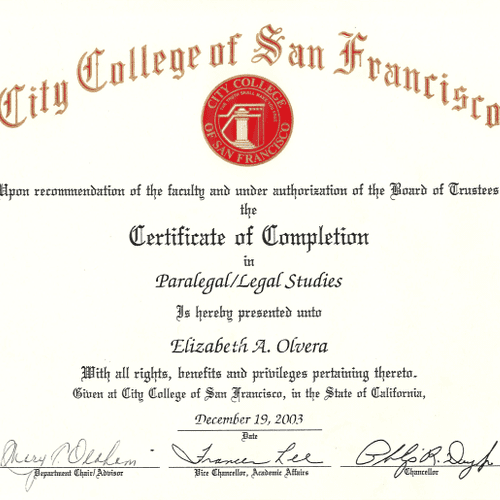 Paralegal Certificate 2003