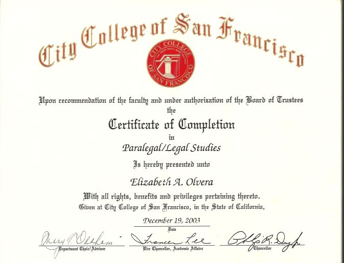 Paralegal Certificate 2003