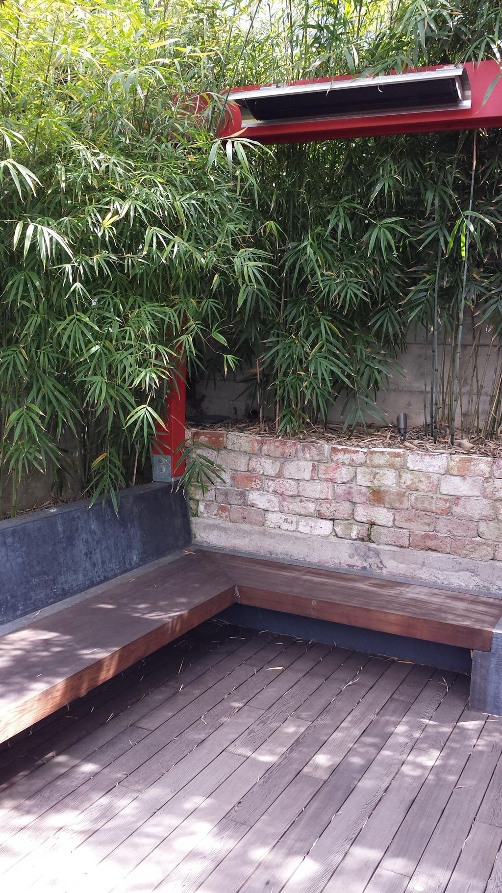 Upper seating area with trellis, heaters and redwo