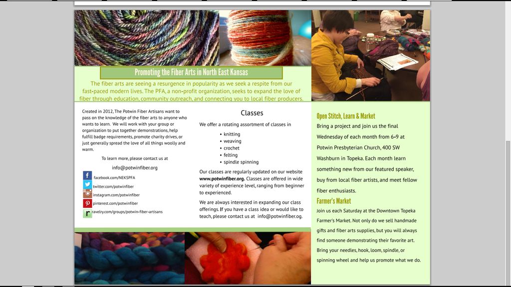 Potwin Fiber Artisans Membership Brochure, Side Tw