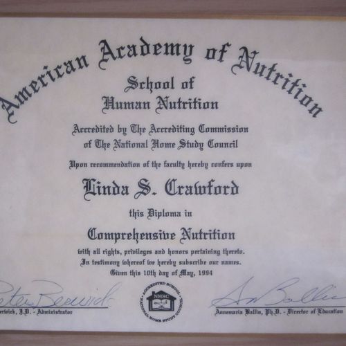 Graduated from American Academy of Nutrition with 