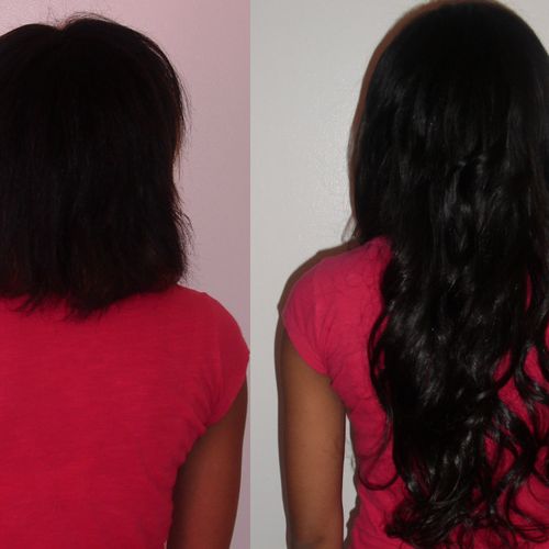Full head of Brazilian Knots hair extensions at Lo