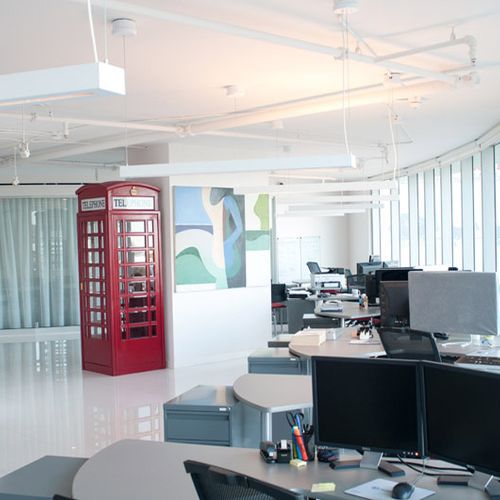 the ego seo offices complete with a red phone box