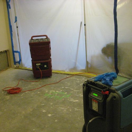 Drying basement after water and mold remediation. 