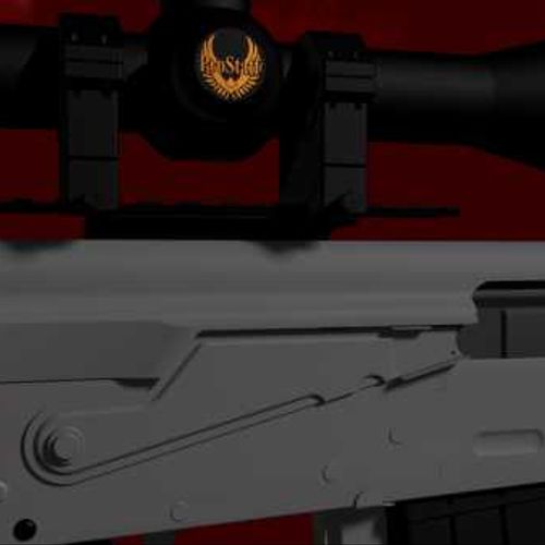 AK-47 rifle model for animation showing the inner 