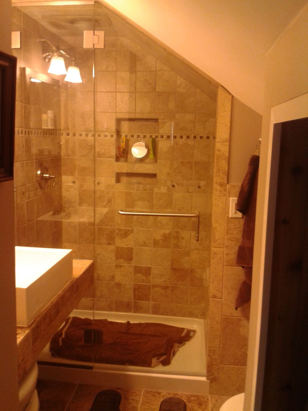 3/8" Clear Glass w/ Brushed Nickel Hardware- door 