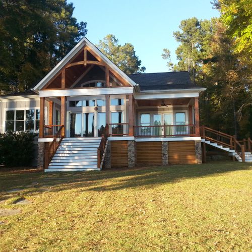 We re-finished the wood on this lake house. The cu