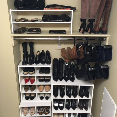 Beautiful shoe closet reorganization.
