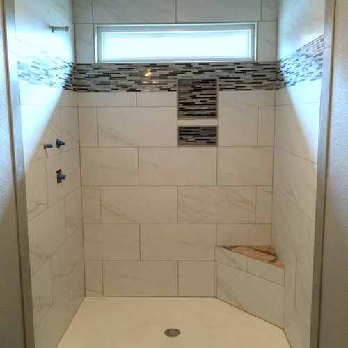 We installed the tiles in the shower