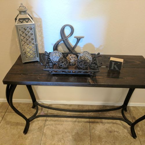 Custom metal base wood top table