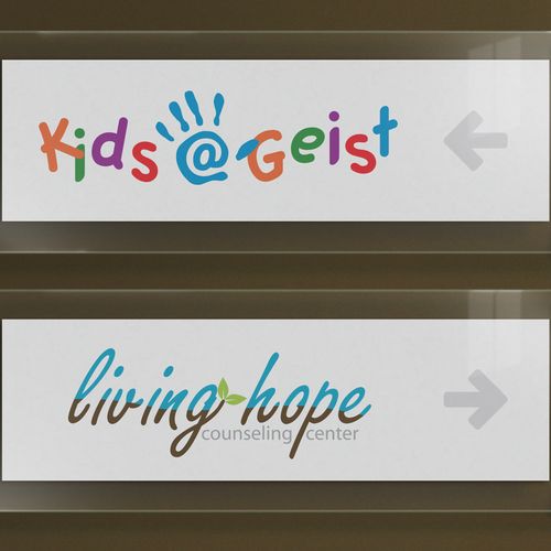 Logos and signage mockups for Kids@Geist daycare a
