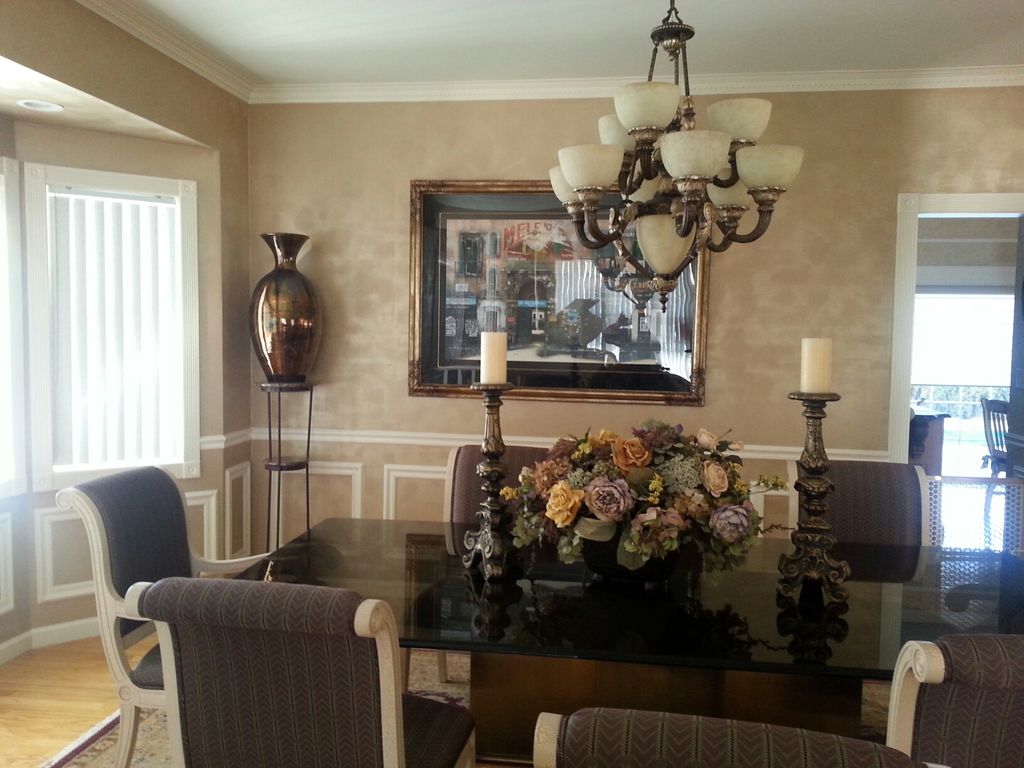 This dining room was created to have a warm cozy f