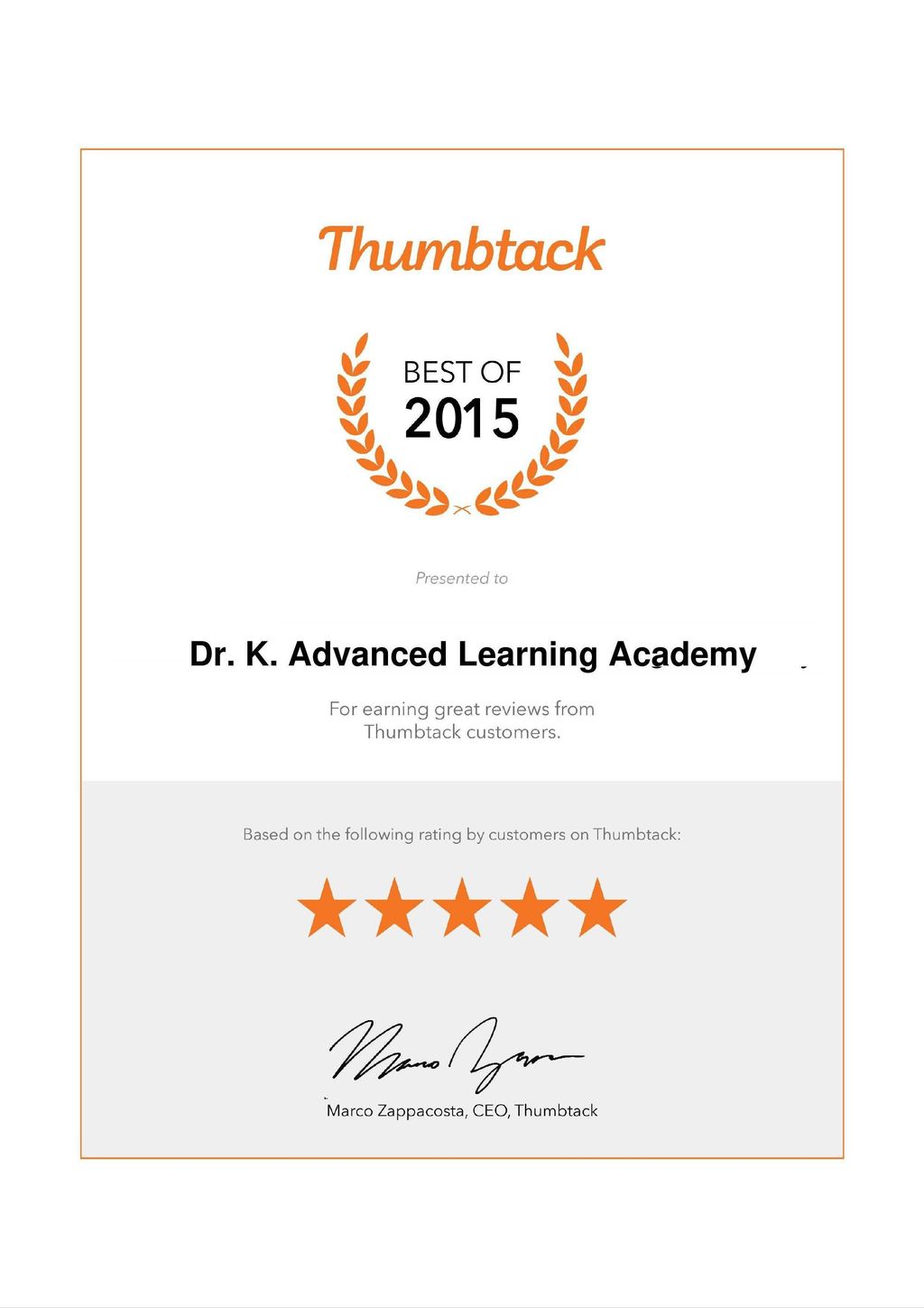 Best of 2015 award certificate