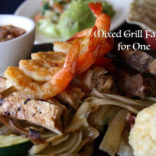 Our mixed grilled fajitas with shrimp.  Comes with