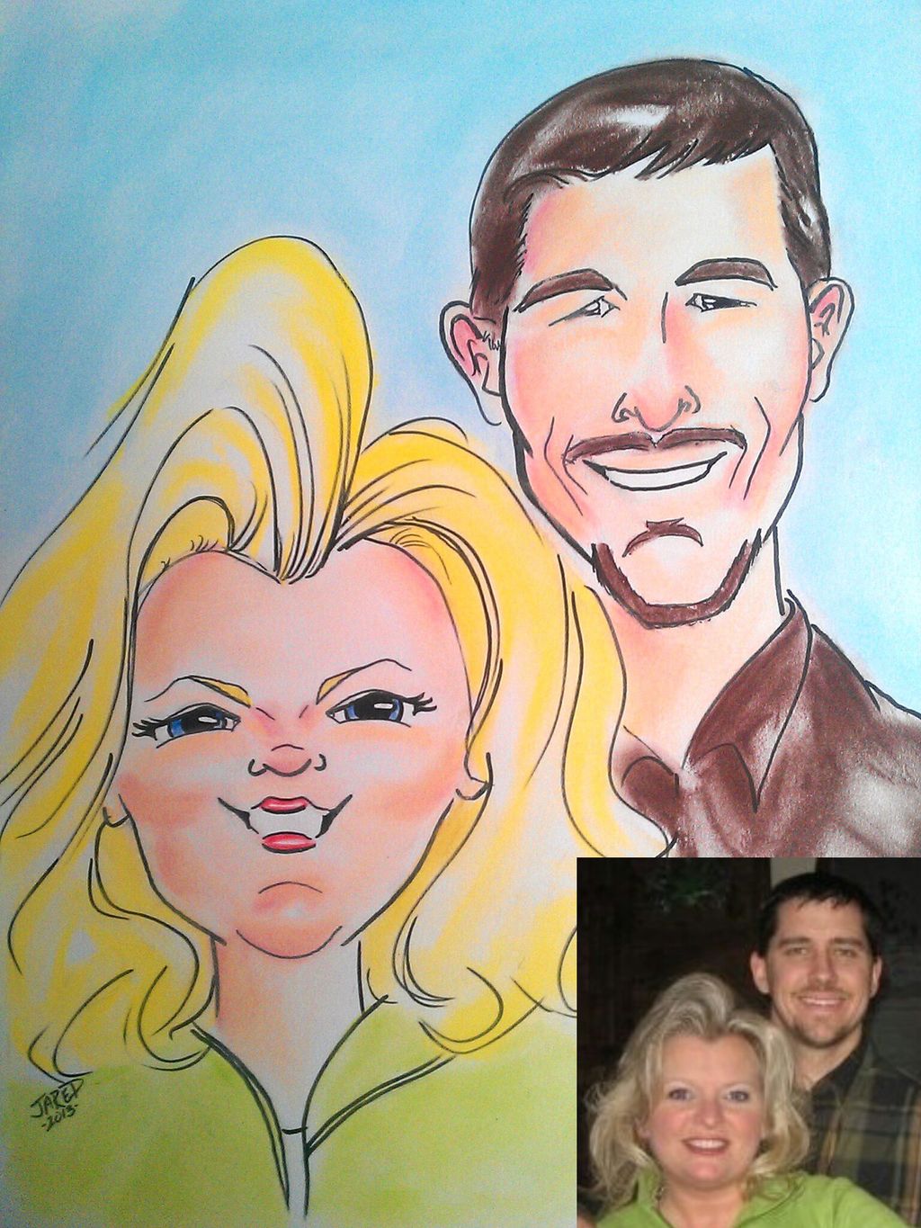Marker and soft pastels caricature from photo.  Co