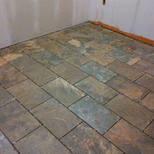 Ceramic tile in kitchen during tiling