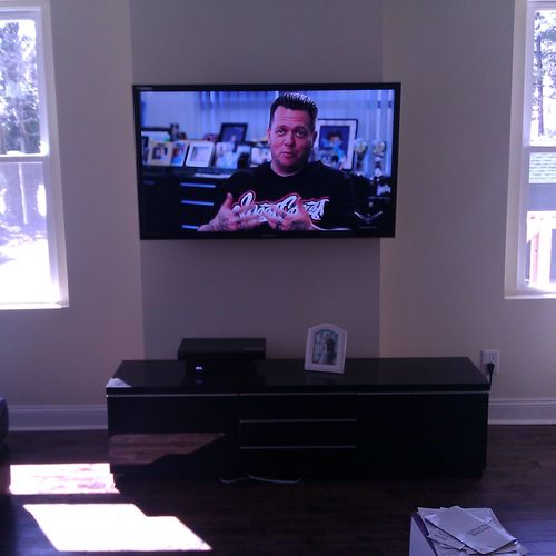 Mounted TV on a swival mount with concealed wiring