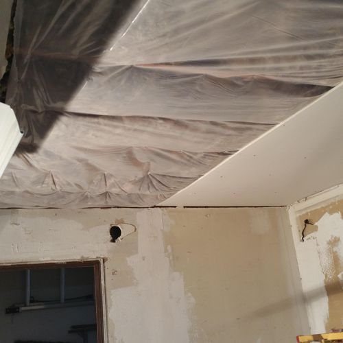 complete ceiling repair from water damage. Replace