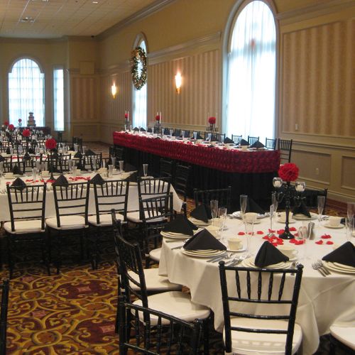 Head table and guest table design, red, white & bl