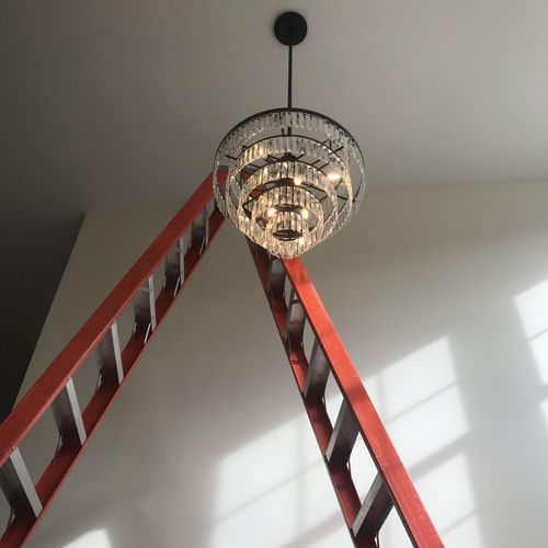 Crystal chandelier on 18' ceiling in Medford Nj
