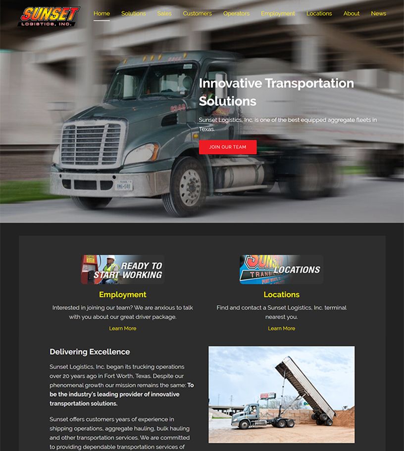 Website design for Sunset Logistics
