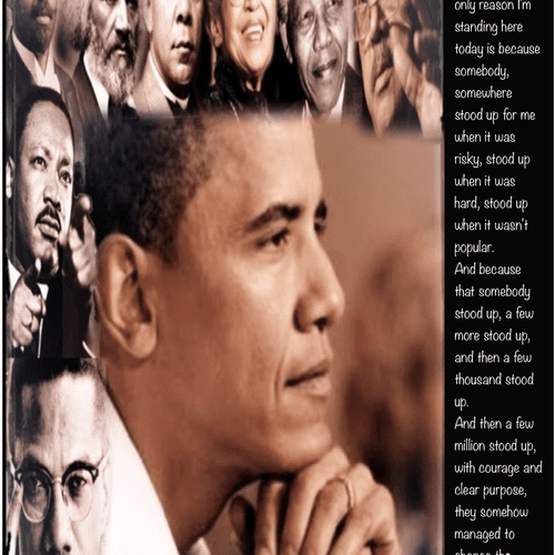 President Barak Obama standing on the shoulders of