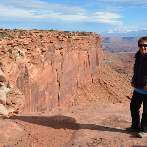 Leslee on assignment hiking in Moab, Utah.