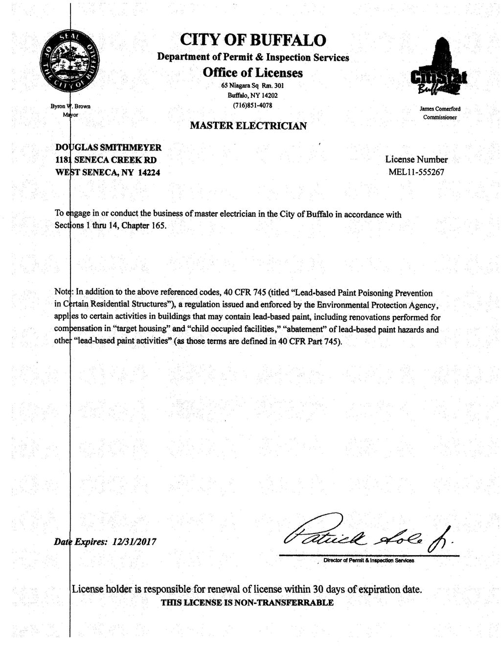 City of Buffalo Electrical License