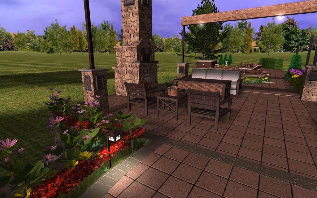 New covered paver patio complete with an outdoor f